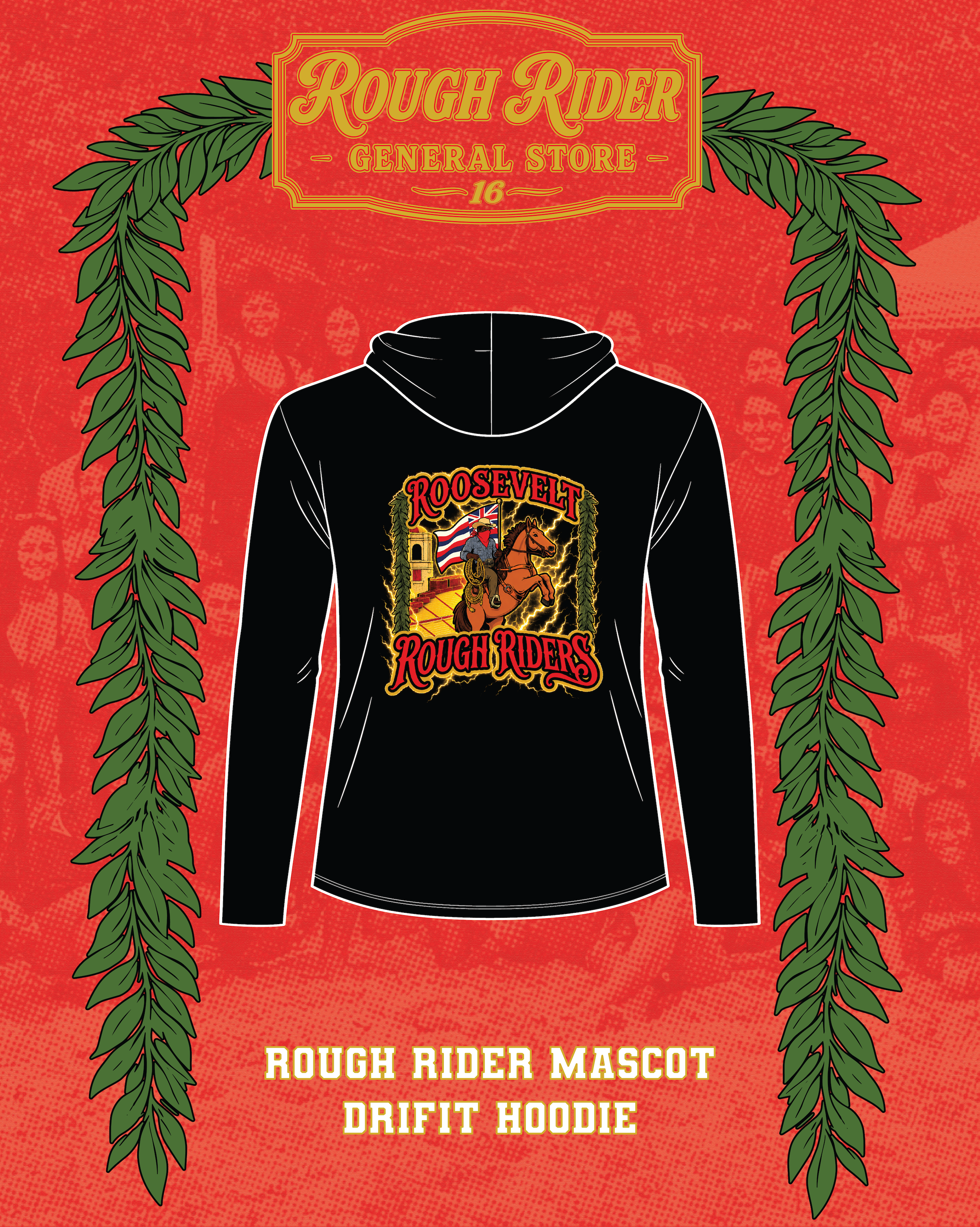 Rough Rider  Mascot  Drifit Hoodie