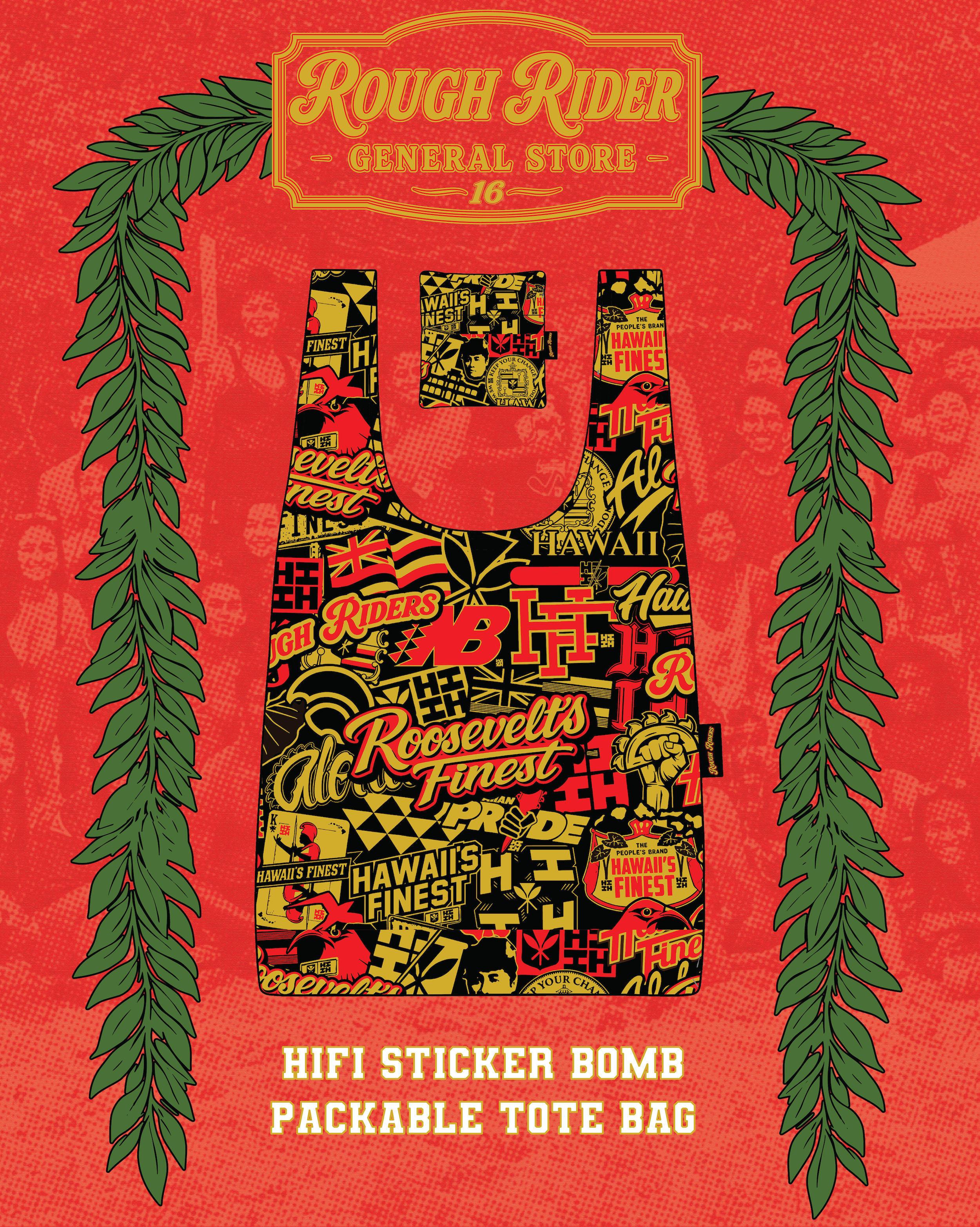 RHS x Hawaii's Finest Sticker Bomb Packable Tote Bag